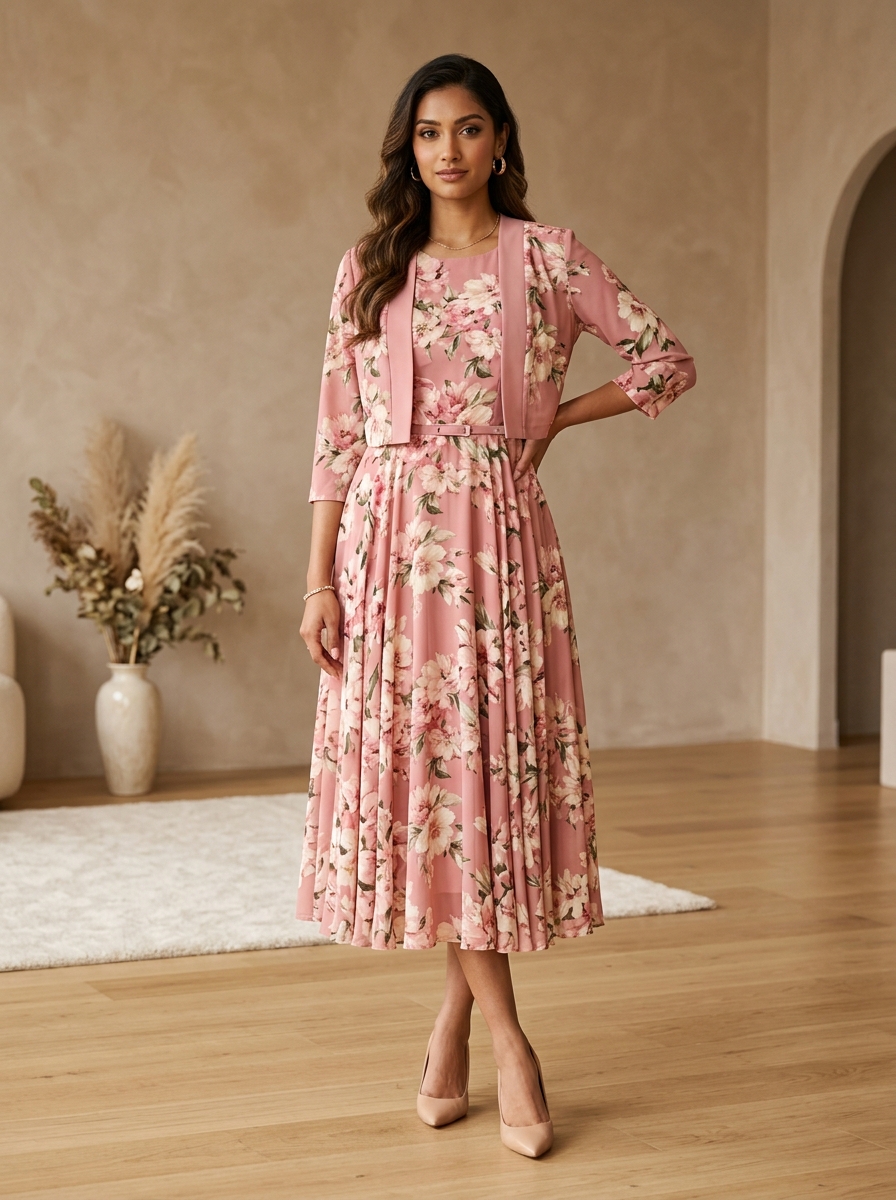 Floral Dress with Cover-Up Jacket